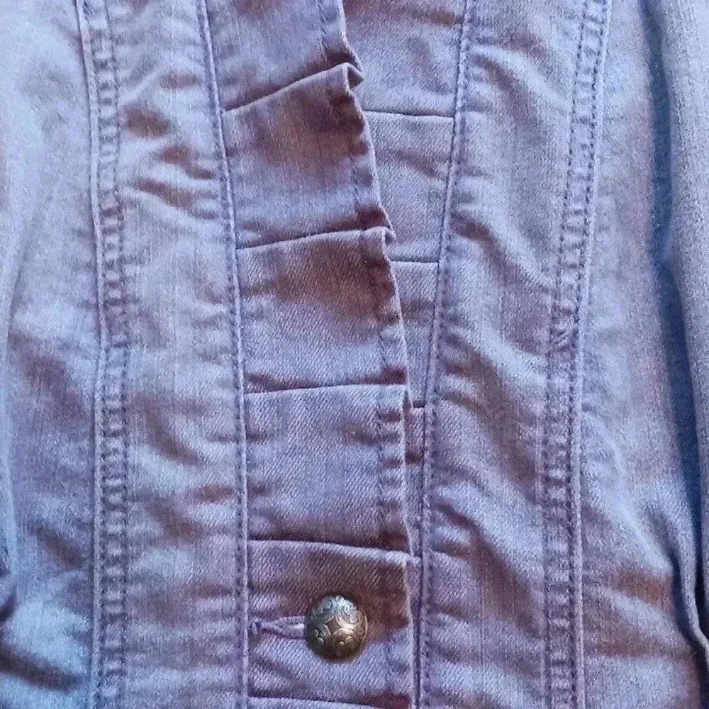 Chico's denim jacket with ruffle trim and silver buttons - Picture 6 of 9